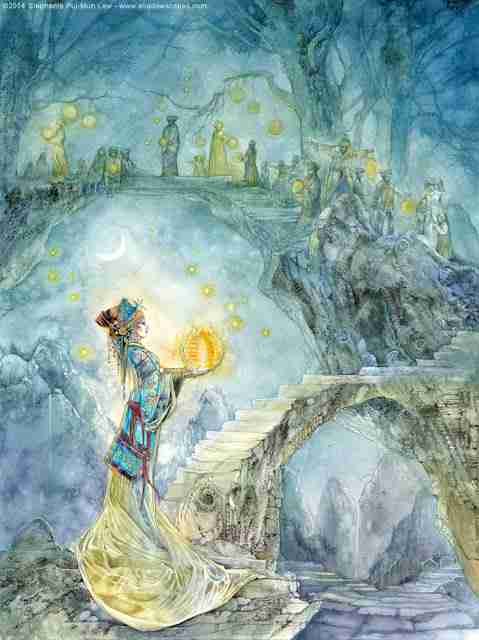 This image shows Yexian at the party with the others in her Kingfisher outfit. 