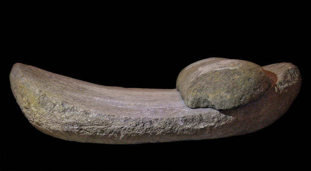 As seen below, there is a Saddle Quern. On display at Archaeological Museum, University of Stavanger, item no. S11891. Photo by Per Storemyr.